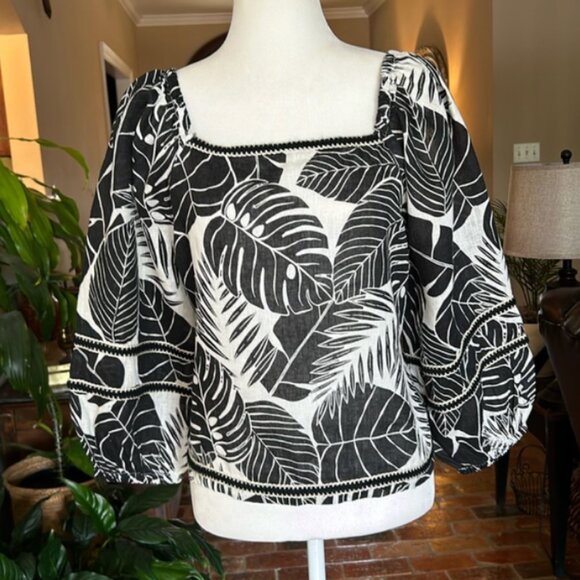 Cynthia Rowley 100% linen on/off the shoulder tropical print top sz XL - Picture 13 of 13